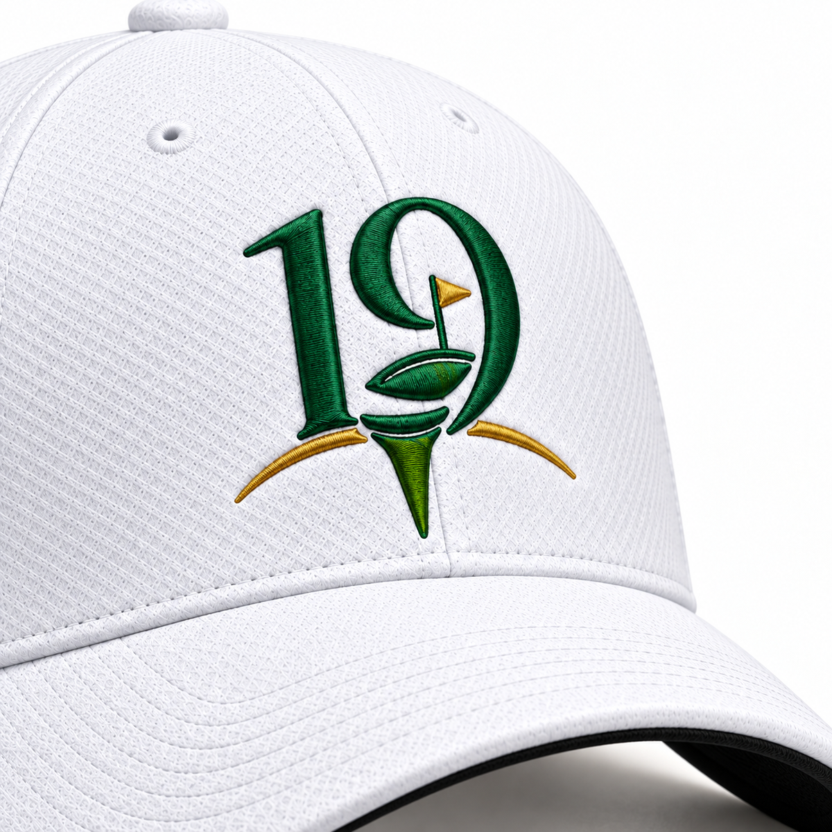 The 19th Fellowship Founders Hat green and gold embroidered crest detail