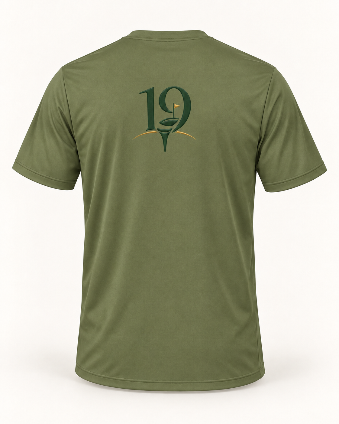 The 19th Founders Tee in Olive Drab Green - back view with 19 logo