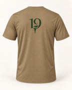 The 19th Founders Tee in Woodland Brown - back view with 19 logo