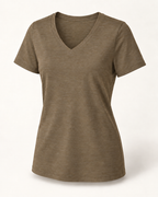 The 19th Founders V-Neck Tee in Heather Olive - clean front view