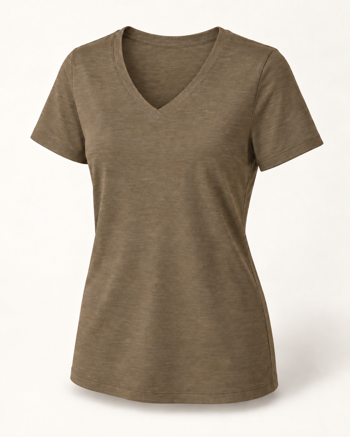 The 19th Founders V-Neck Tee in Heather Olive - clean front view