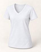 The 19th Founders V-Neck Tee in Solid White Blend - clean front view